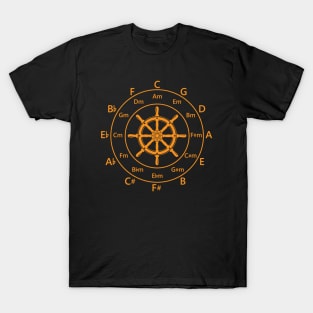 Circle of Fifths Ship Steering Wheel Orange T-Shirt